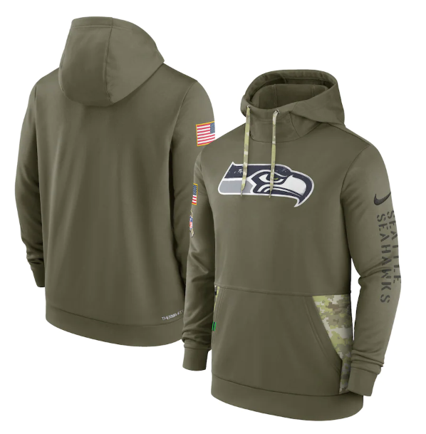 Men's Seattle Seahawks 2022 Olive Salute to Service Tonal Pullover Hoodie Men's Seattle Seahawks 2022 Olive Salute to Service Tonal Pullover Hoodie